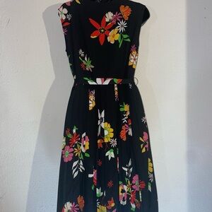 Modcloth Black Midi Dress with Vibrant Floral Patterns